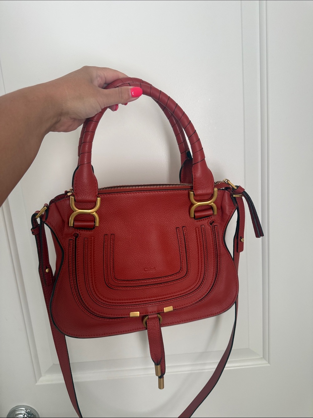 Chloe Red/orange Leather Satchel with Braided Handles